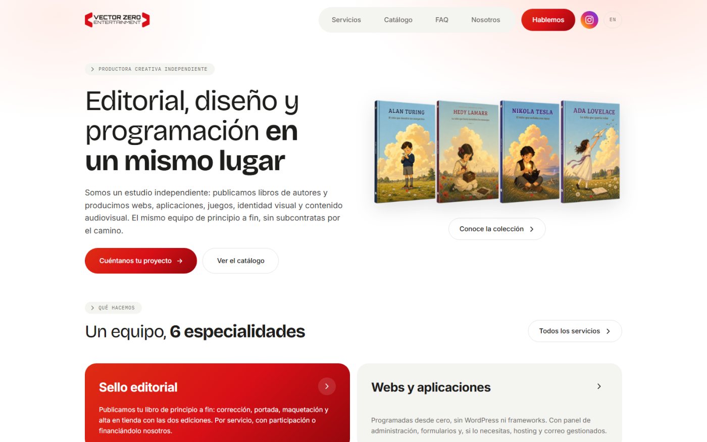 La portada de vectorzeroent.com vista en un navegador