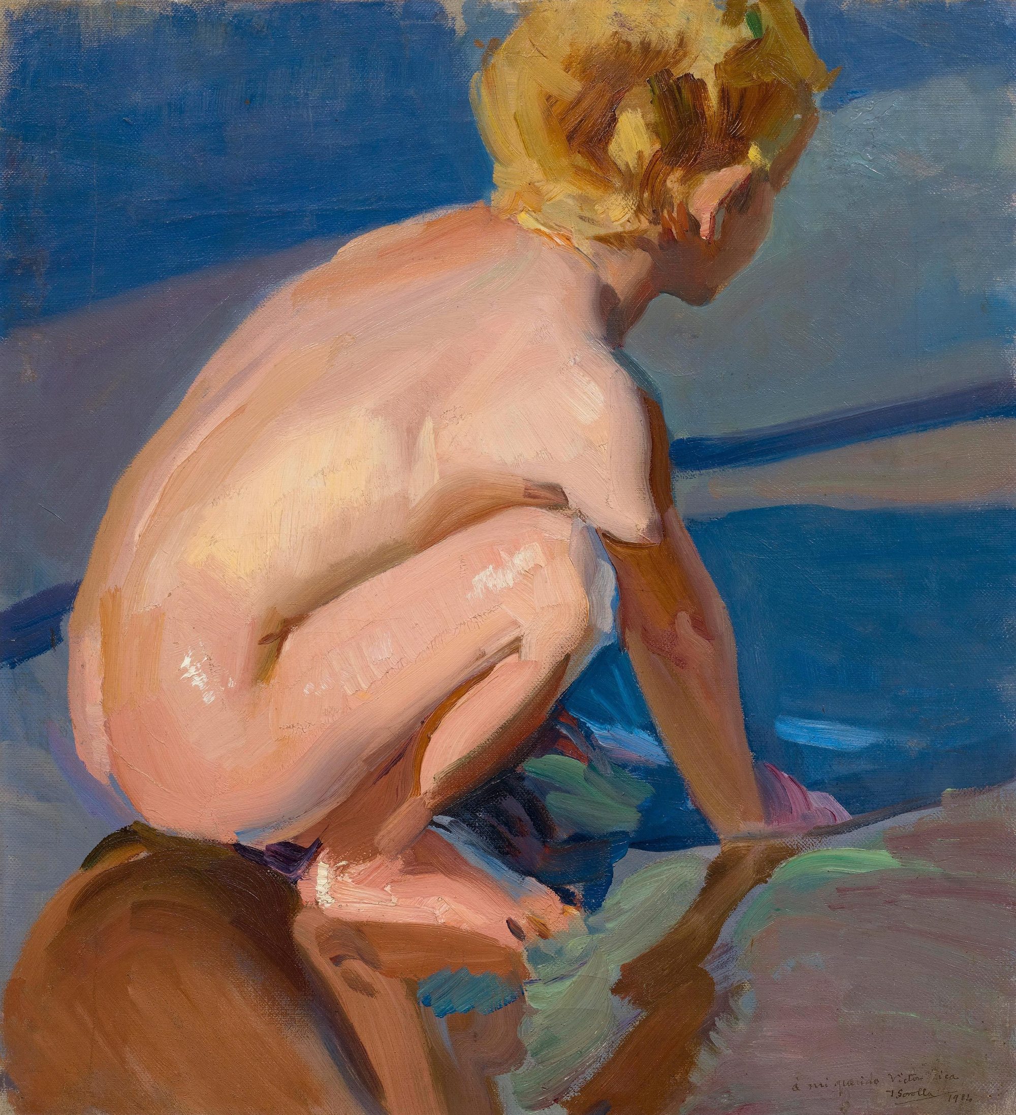 Boy Crouching, Valencia Beach, Joaquin Sorolla
