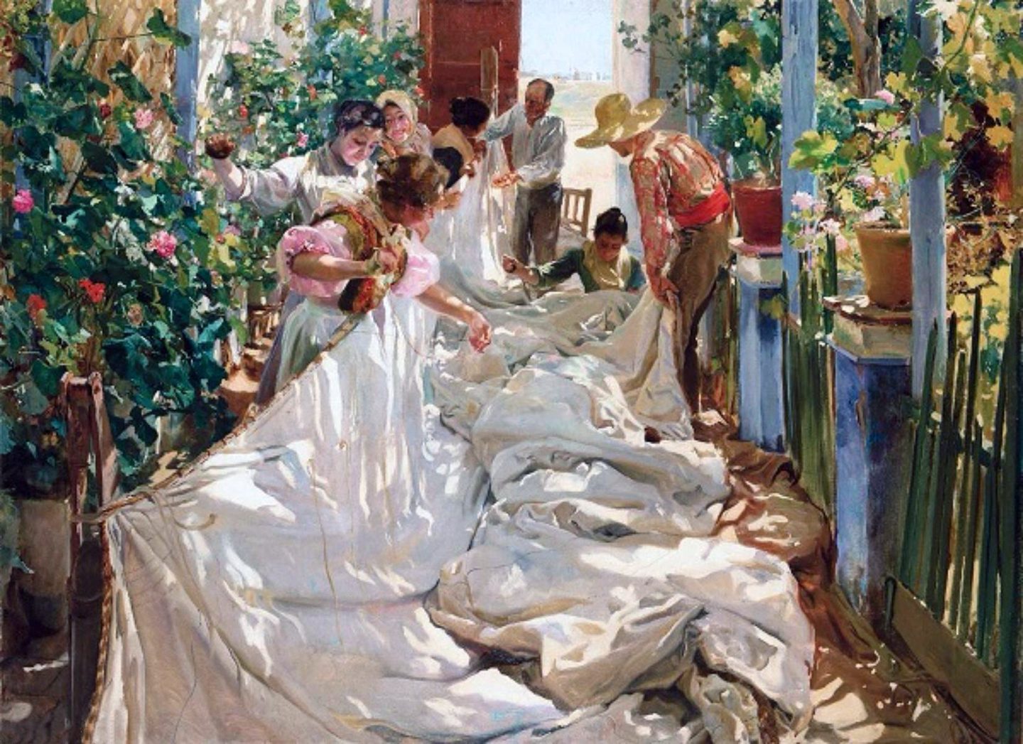 Sewing the sail, Joaquin Sorolla