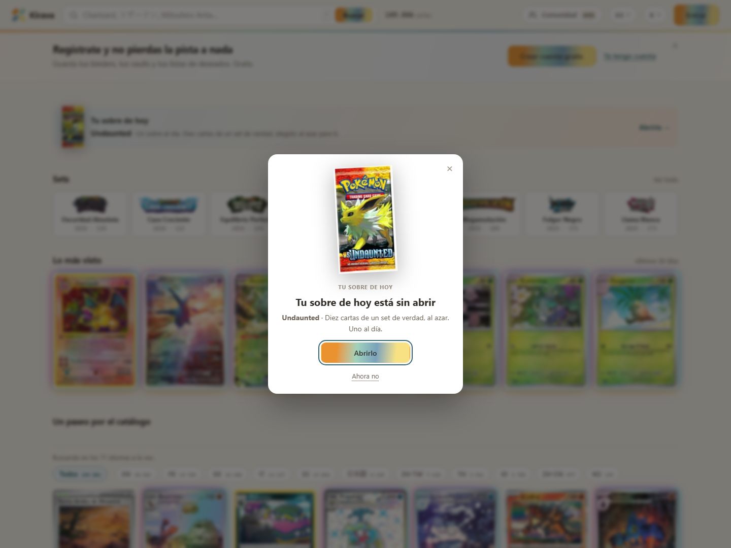 Página de inicio de Kirava, buscador de cartas de Pokémon TCG